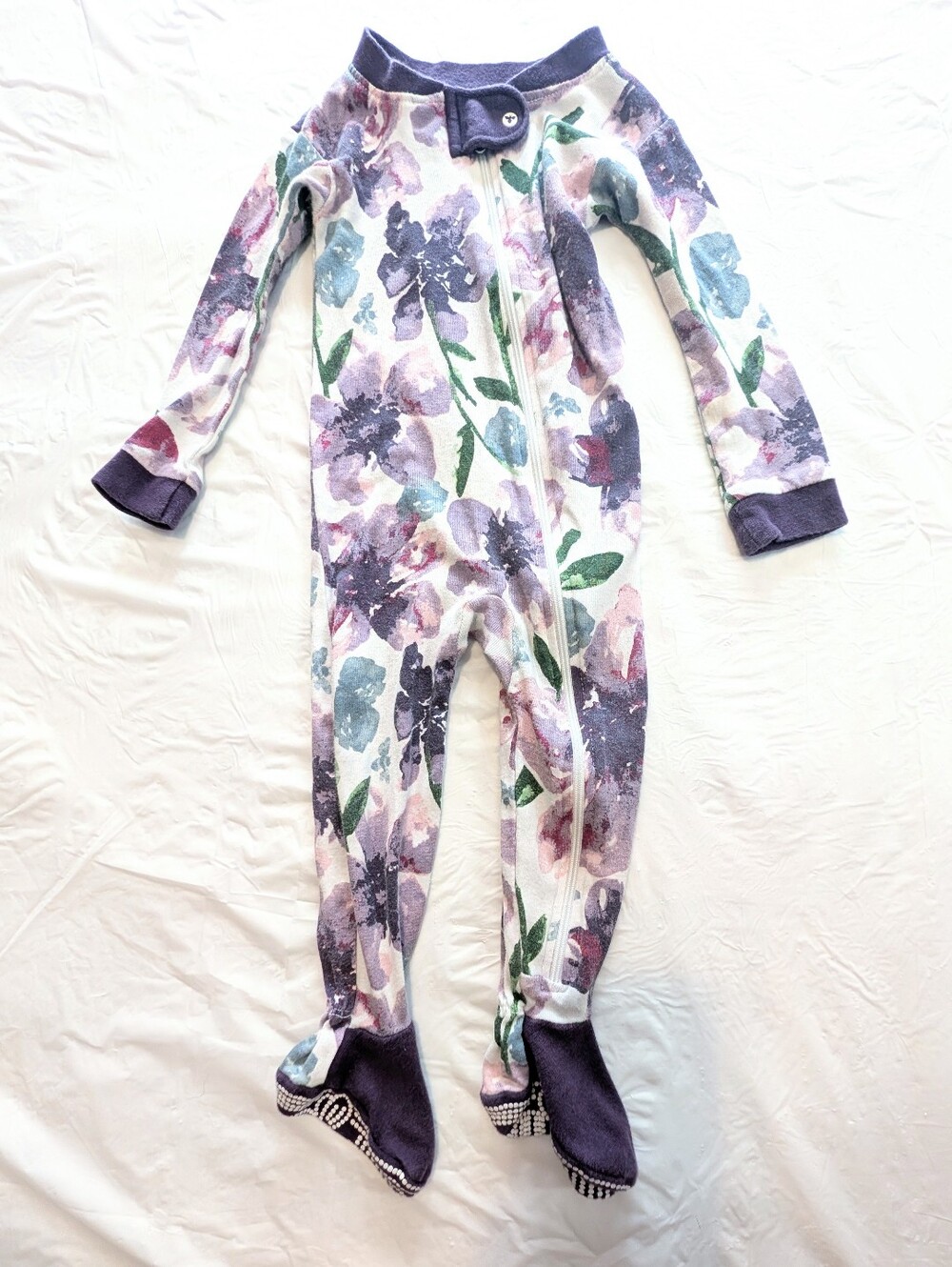 Bert's Bees Baby Footed Pajamas PJs Girls 12 Months Purple Flowers Boho Floral